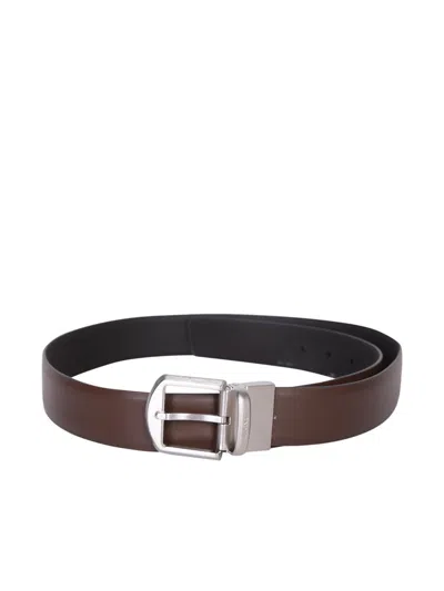 Z Zegna Logo Engraved Buckled Reversible Belt In Multi