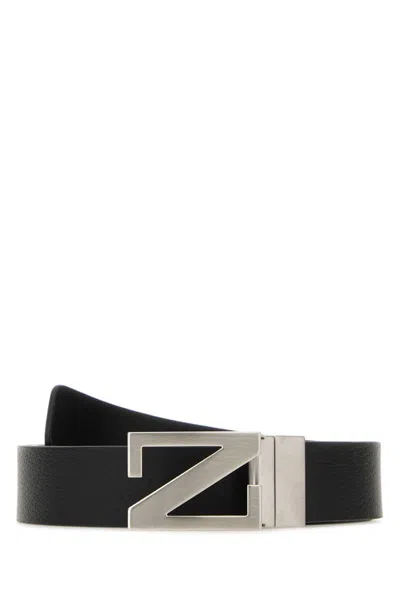 Z Zegna Logo Plaque Buckle Belt In Black