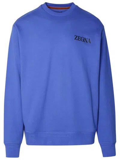 Z Zegna Logo Prrinted Crewneck Sweatshirt In Blue
