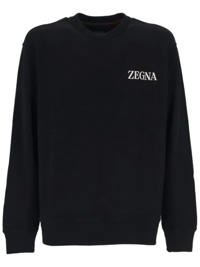 Z Zegna Logo Prrinted Crewneck Sweatshirt In Navy