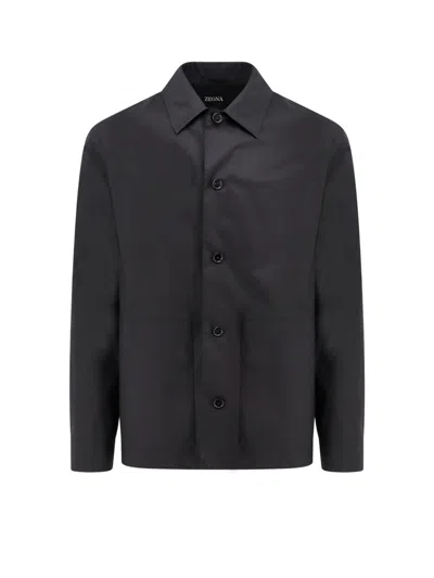 Z Zegna Long Sleeved Buttoned Shirt In Black