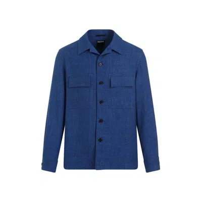 Z Zegna Long Sleeved Buttoned Shirt In Blue
