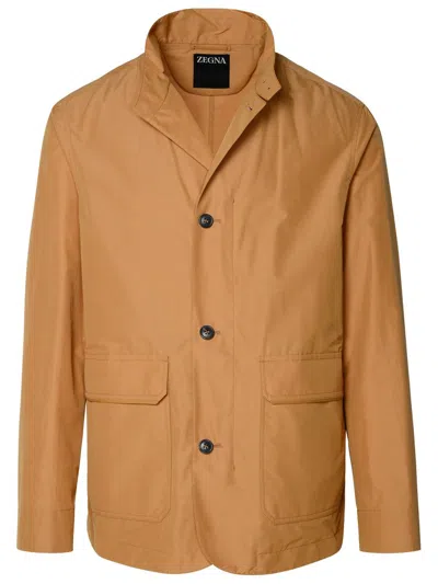 Z Zegna Long Sleeved Buttoned Tailored Jacket In Brown