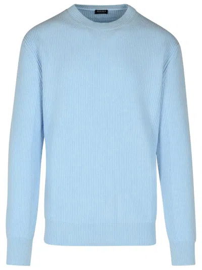 Z Zegna Long Sleeved Crewneck Knitted Jumper In Blue