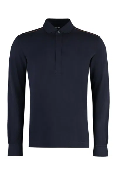 Z Zegna Long Sleeved Polo Shirt In Blue