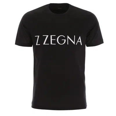 Z Zegna Men's Black Logo Short Sleeve Cotton T-shirt