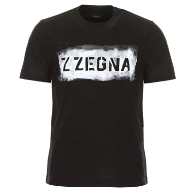 Z Zegna Men's Graffiti Logo Short Sleeve Cotton T-shirt, Black