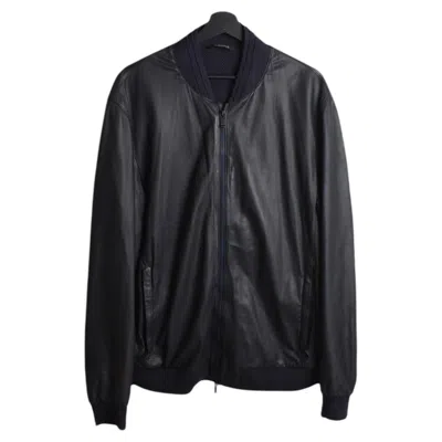 Pre-owned Z Zegna Men's Leather Jacket Jacket Size Xl - D0758 In Black