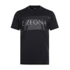 Z Zegna Men Rubberized Logo Short Sleeve Crew Neck Cotton T-shirt In Black In Blue