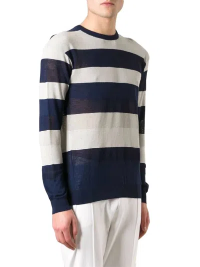 Z Zegna Men's Striped Crewneck Sweater Pullover In Navy, Blue, Gray