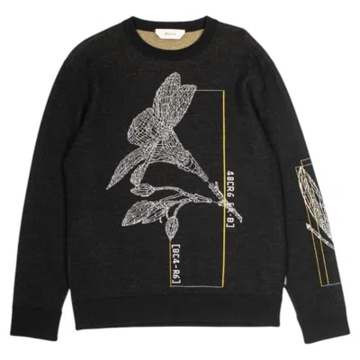 Pre-owned Z Zegna Men's Wool Sweater M Khaki Black Embroidered Graphic Italy