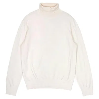 Pre-owned Z Zegna Men's Xl White Wool Turtleneck Sweater, Italy