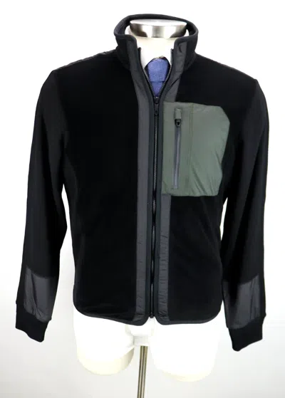 Pre-owned Z Zegna Mens Zip Fleece Jacket Techmerino Color Block Full Black Medium $995