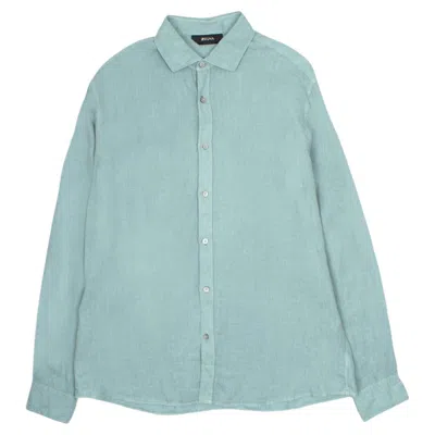 Pre-owned Z Zegna Mint Green Linen Short Sleeve Shirt Xl Excellent Condition