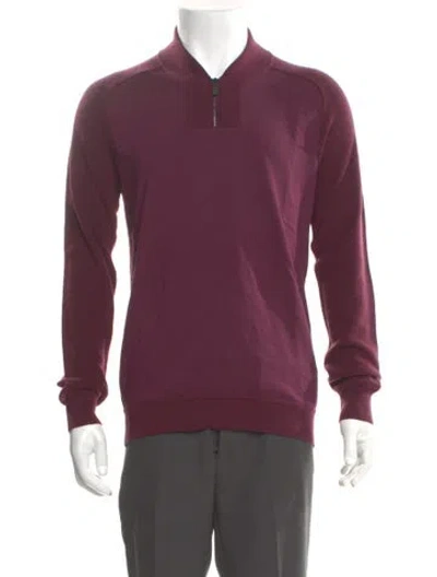 Pre-owned Z Zegna Mock Neck Long Sleeve Polo Sweater In Burgundy