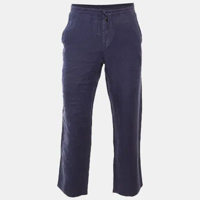 Z Zegna Navy Blue Linen Straight Leg Pants