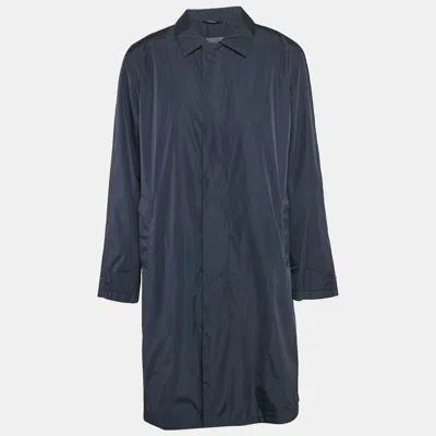 Pre-owned Z Zegna Navy Blue Synthetic Foldable Long Coat Xl