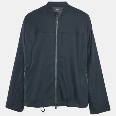 Pre-owned Z Zegna Navy Blue Wool Zip-up Jacket Techmerino Jacket Xxxl