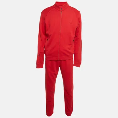 Pre-owned Z Zegna Red Cotton Knit Logo Embossed Set L/m