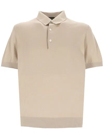 Z Zegna Short Sleeved Knitted Polo Shirt In Beige