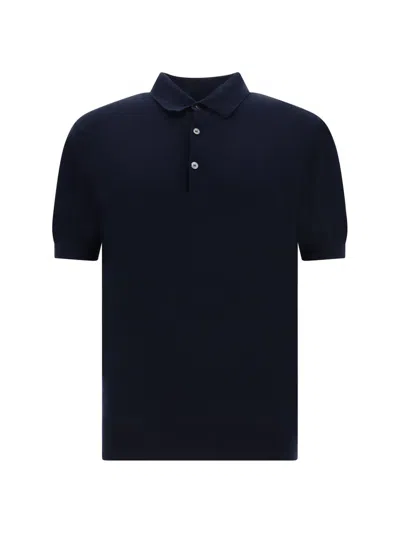 Z Zegna Short Sleeved Polo Shirt In Blue