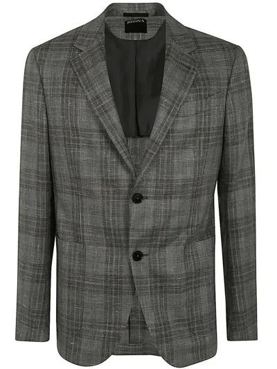 Z Zegna Single Breasted Checked Tailored Blazer In Grey