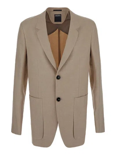 Z Zegna Single Breasted Tailored Blazer In Beige