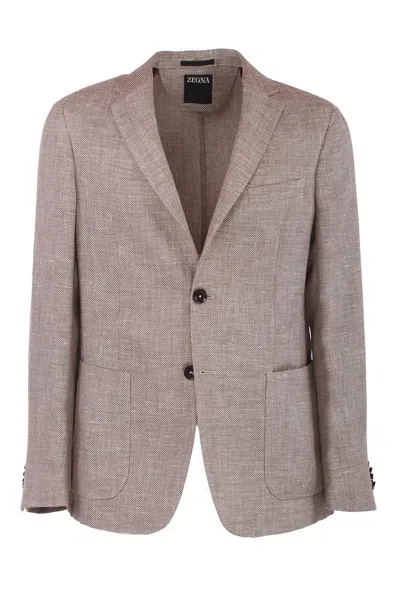 Z Zegna Single Breasted Tailored Blazer In Beige