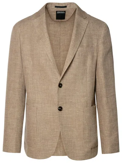 Z Zegna Single Breasted Tailored Blazer In Beige