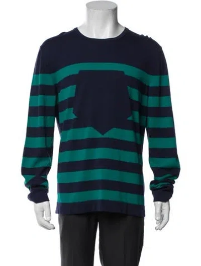 Pre-owned Z Zegna Striped Crew Neck Pullover In Blue
