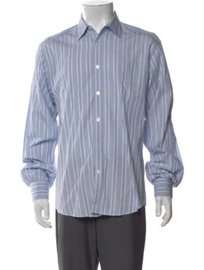 Pre-owned Z Zegna Striped Long Sleeve Dress Shirt In Blue