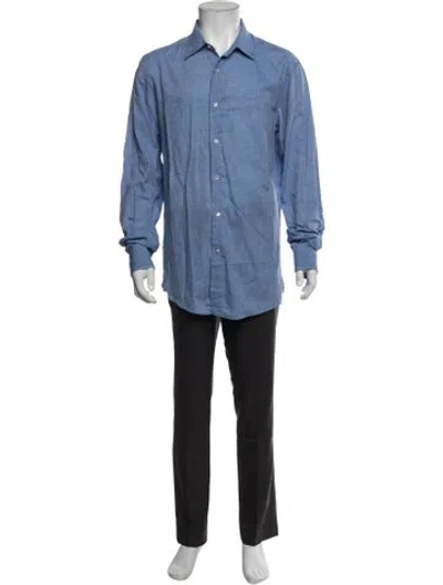 Pre-owned Z Zegna Striped Long Sleeve Dress Shirt In Blue