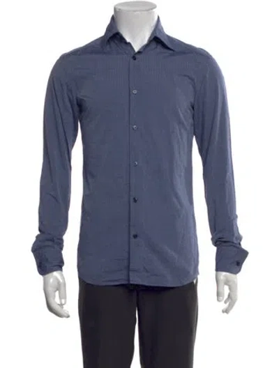 Pre-owned Z Zegna Striped Long Sleeve Dress Shirt In Blue