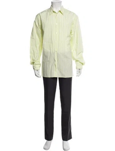 Pre-owned Z Zegna Striped Long Sleeve Dress Shirt In Yellow