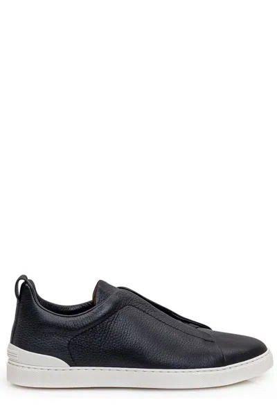 Z Zegna Slip-on Leather Sneakers In Black