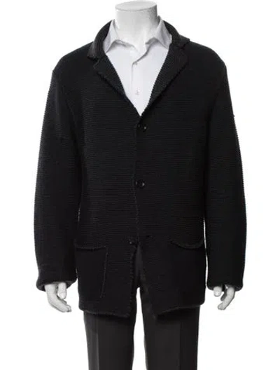 Pre-owned Z Zegna Wool Collar Cardigan In Black