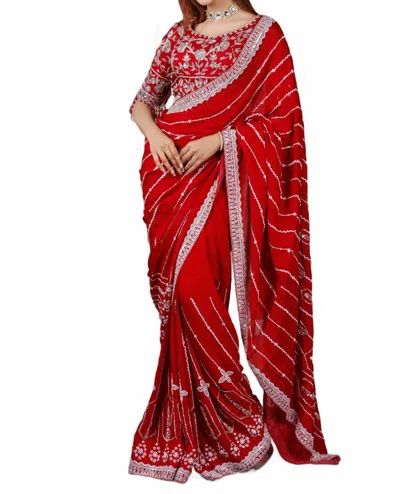 Zaalima Fashion Chiffon Embroidered Saree With Mirror & Thread Work In Red