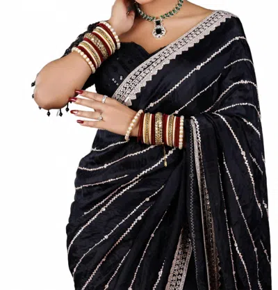 Zaalima Fashion Chiffon Saree With Mirror & Thread Work In Black
