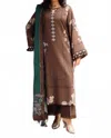 Zaalima Fashion Elegant Polka Floral Embroidered Printed Linen Suit Set In Floral Brown In Multi