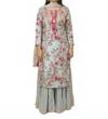 Zaalima Fashion Embroidered Printed Linen Suit And Skirt Set In Aqua Pink Floral In Animal Print