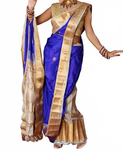 Zaalima Fashion Kanjivaram Silk Saree In Royal Blue & Beige