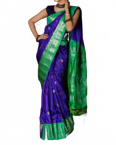 Zaalima Fashion Kanjivaram Silk Saree With Silver Zari In Royal Purple & Green In Multi