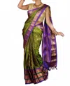 Zaalima Fashion Kanjivaram Silk Saree With Zari Work In Green & Purple In Multi