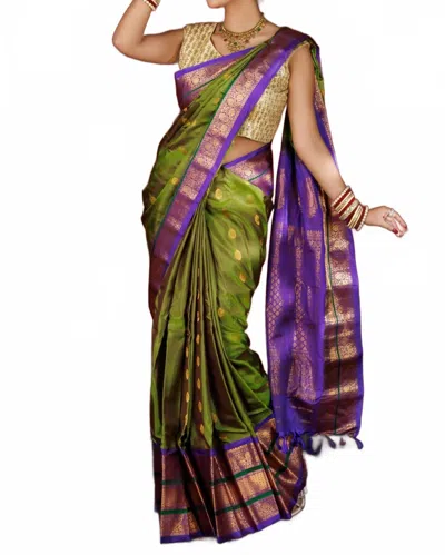Zaalima Fashion Kanjivaram Silk Saree With Zari Work In Green & Purple In Multi