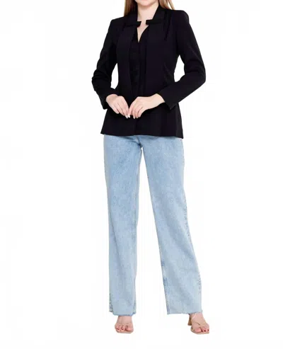 Zaalima Fashion Long Sleeve Crepe Solid Color Regular Jacket In Black