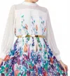 Zaalima Fashion Long Sleeve Midi Chiffon Column Plus Size Casual Dress In Multi In White