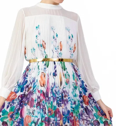 Zaalima Fashion Long Sleeve Midi Chiffon Column Plus Size Casual Dress In Multi In White