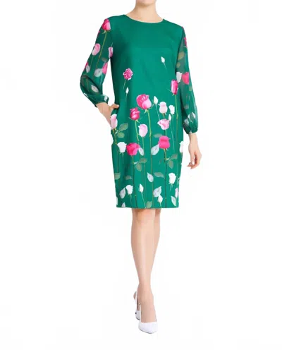 Zaalima Fashion Long Sleeve Midi Viscose Column Plus Size Casual Dress In Green
