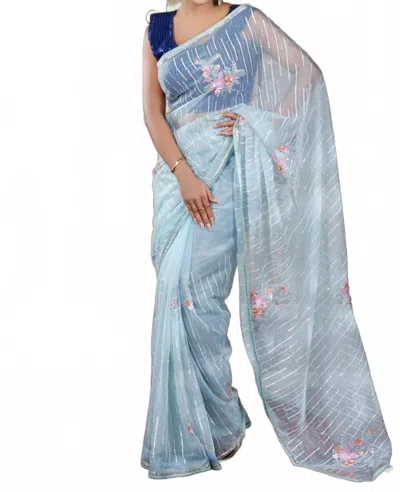 Zaalima Fashion Organza Saree With Sequin Stripes In Sky Blue