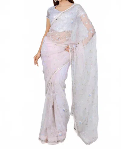 Zaalima Fashion Shimmer Embroidered Organza Saree In Lavender In Gray